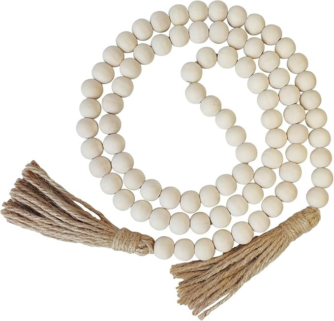 Boho Decor Wood Beads Garland Farmhouse Wall Hanging Decorations Natural Wooden Bead Tassel Decor... | Amazon (US)