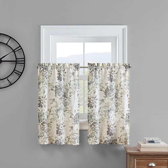 Waverly Kensington Bloom Small Panel Tiers Privacy Window Treatment Pair Bathroom, Living Room, 5... | Amazon (US)