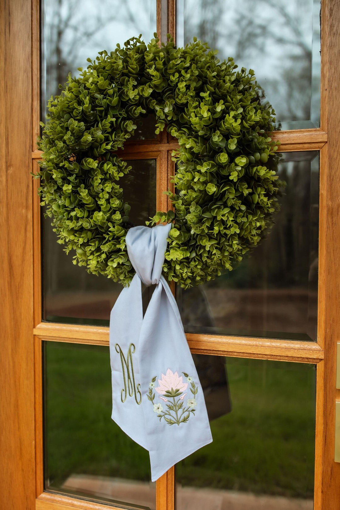 Embroidered Wreath Sash with Monogram | Custom Front Door Wreath Sash | Personalized Wreath Bow |... | Etsy (US)