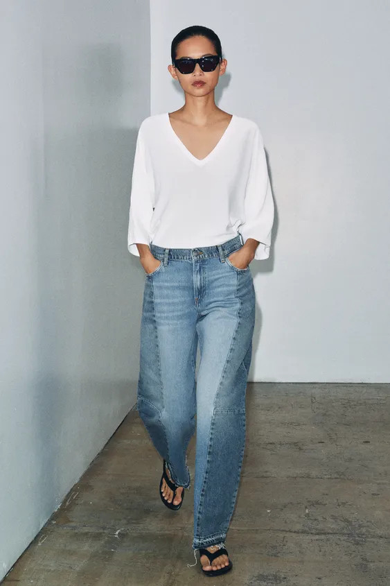 ZW COLLECTION MID-WAIST PATCHWORK BARREL JEANS | Zara UK