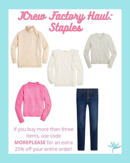 JCrew. JCrew factory. Staples. Closet staples. Sweaters. Skinny jeans. Cream tops. Pink sweater

#LTKunder100 #LTKsalealert #LTKCyberweek