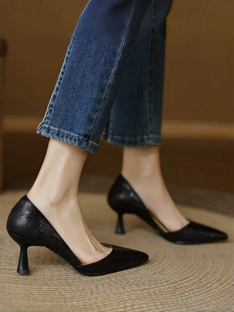 2025 New French Style Purple Pointed Toe Mid-Heel Pumps, Commuting Work Shoes For Women, Spring/A... | SHEIN