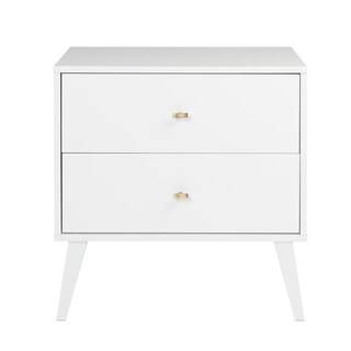 Milo Mid Century Modern 2-Drawer White Nightstand | The Home Depot