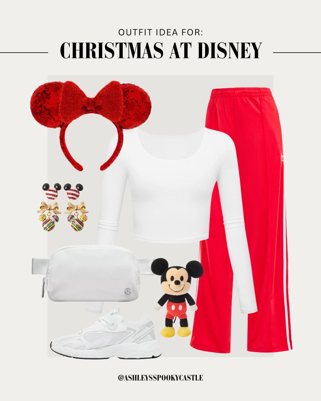 Red track pant outfit idea for Walt Disney World 

#LTKActive #LTKHoliday #LTKSeasonal