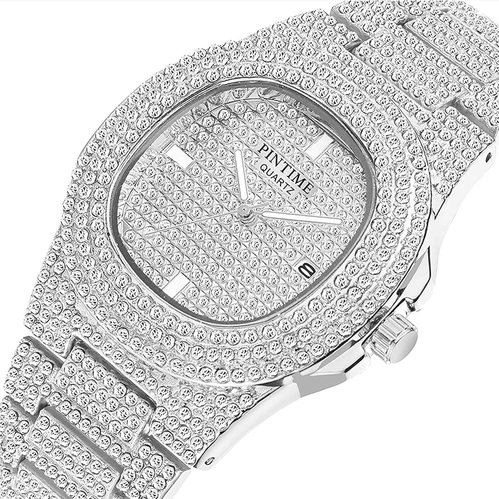 Luxury Unisex Watch Crystal Diamond Watches Big Face Women's Men's Quartz Watch Gold Color Silver Co | Amazon (US)