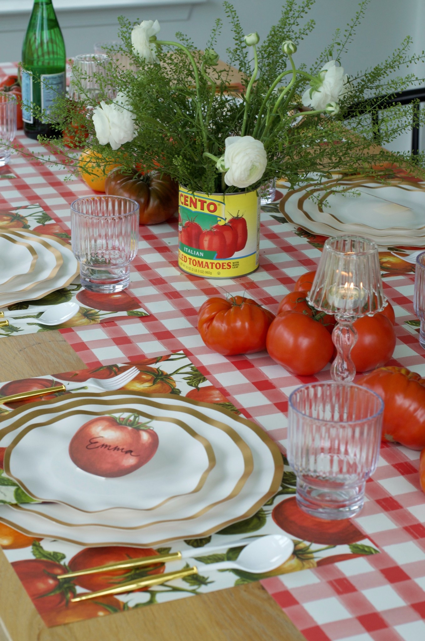 It’s going to be a tomato girl summer and I am kicking off the season with @sophistiplate. Their disposable plates are not only beautiful, but sturdier than your average disposable plates. I love them paired with their fluted cups and gold-handle plastic flatware. 

Here’s what I did to get the look… 

-Started with the red plaid paper table runner. 
- layered tomato paper placemats, gold rimmed paper plates, tomato napkins and place card. 
- for the centerpiece I added a small floral arrangement with a tomato can as the container. 
- I used a combination of heirloom tomatoes and tomatoes on the vine running down the length of the table.
-finished it off with my favorite Tealight lamps and some pellegrino. 

I am sooo ready for summer 💃

#ad #tablescape #tablescapes #tablescapestyling #tablescapedesign #summer #summertable #summertablescape #italiannight #interiordecorating #interiordecor #dinnerparty #dinnerpartyideas #dinnerpartydecor #interiordecoratingideas #homedecor #homedecorating #hostesswiththemostess #marthastewart #marthastewartliving #homedecorideas #partytheme 

#LTKSeasonal #LTKHome