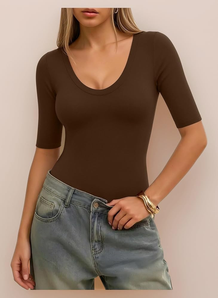 ALGALAROUND Tops for Women UK V-Neck Half Sleeve Basic T Shirts | Amazon (UK)