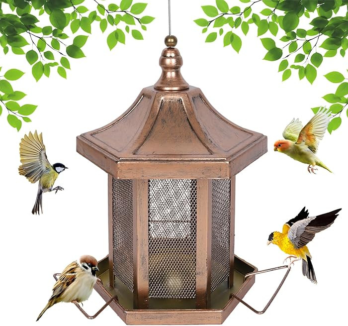 Metal Bird Feeder for Outdoors Hanging, Hexagon Bird Feeders for Garden Yard, 3LB Wild Birdfeeder... | Amazon (US)