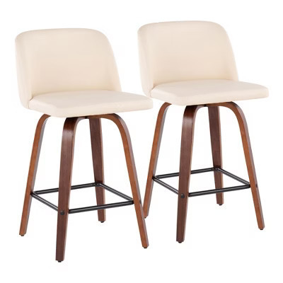 Mid-Century Modern 360¡ã Swivel Counter Stools with Padded Faux Leather Seat, Bent Wood Legs, and Square Footrest (Set of 2) for Kitchen | Target