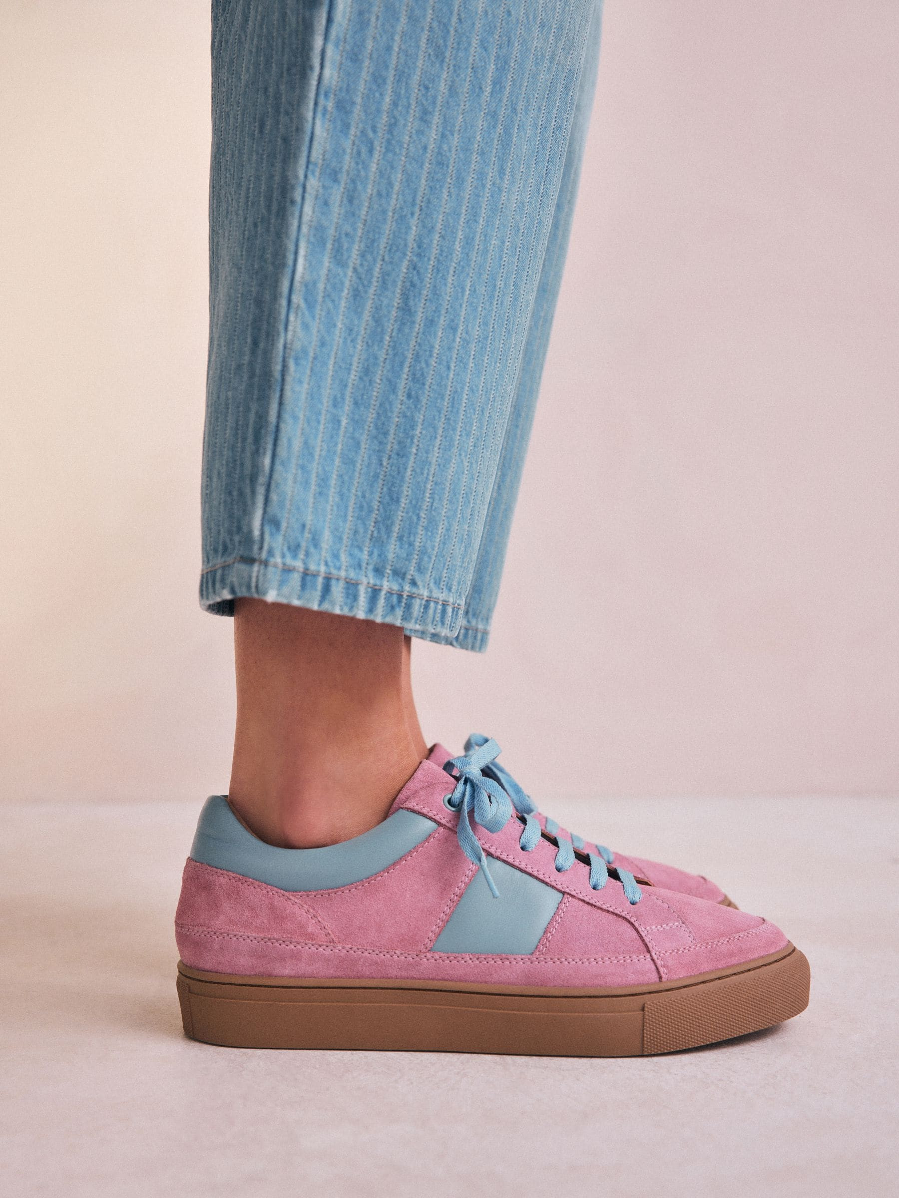 Buy Pink Leather Round Toe Lace Up Trainers from Next Ireland | Next EU