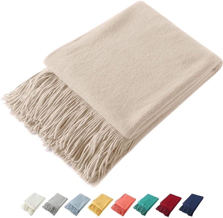 Homiest Decorative Knitted Throw Blanket with Fringe, Lightweight Blanket Acrylic Knit Blanket, S... | Amazon (US)