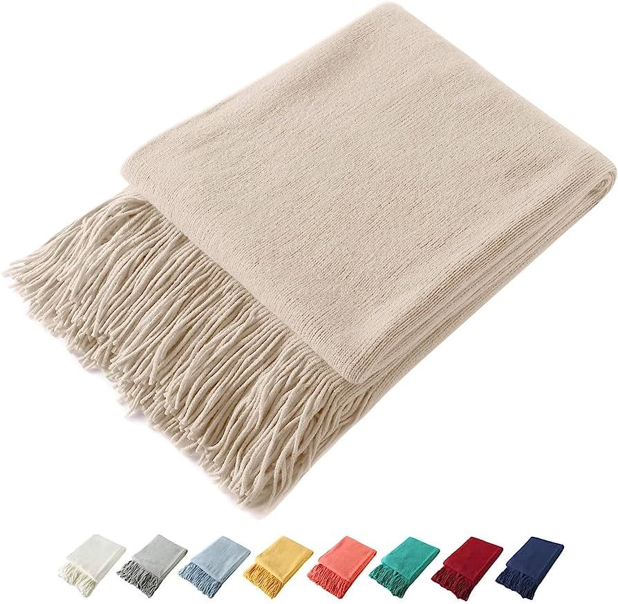 Homiest Decorative Knitted Throw Blanket with Fringe, Lightweight Blanket Acrylic Knit Blanket, S... | Amazon (US)