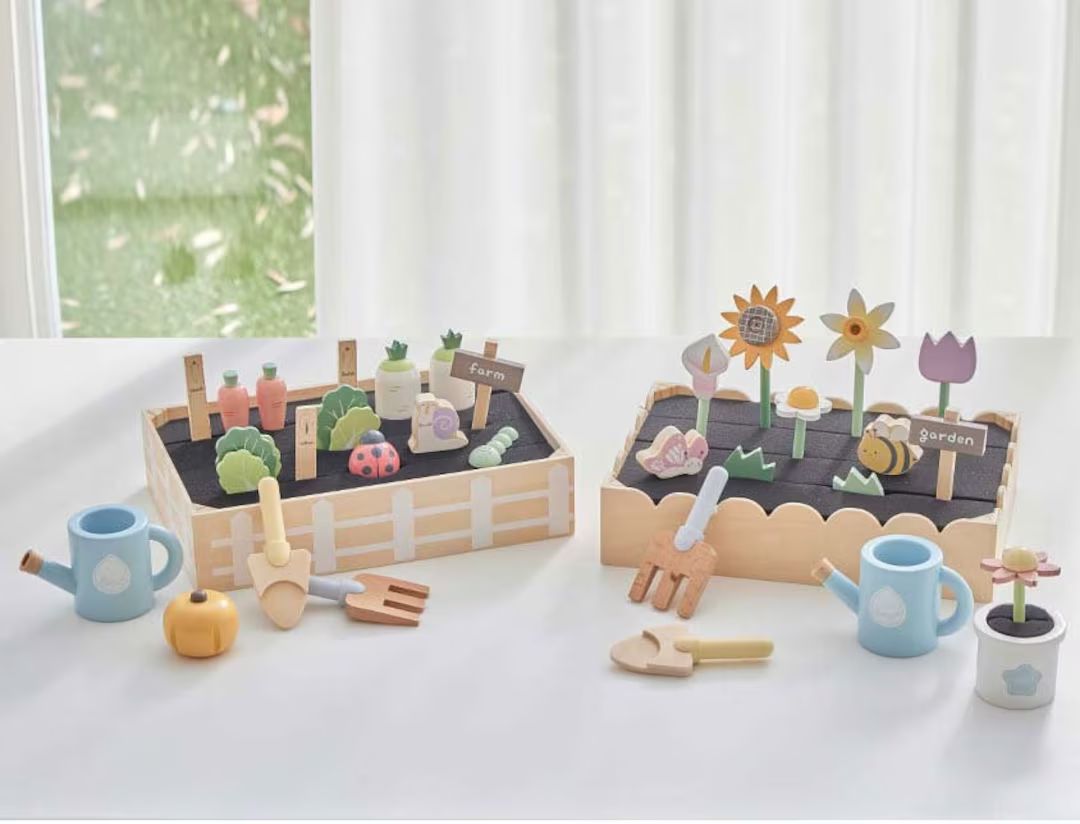 18 Piece Sensory Bin Miniature Wooden Garden Set Montessori Waldorf Homeschool Learning Toy Gift | Etsy (US)