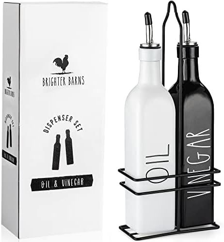Farmhouse Oil and Vinegar Dispenser Set by Brighter Barns - Black & White Olive Oil Dispenser Bot... | Amazon (US)
