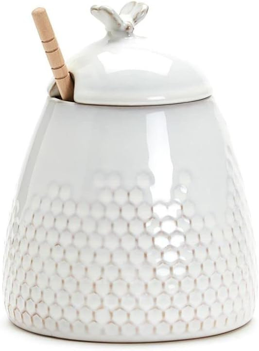 Two's Company Bee Honeycomb Pattern Honey Jar with Lid and Wooden Dipper 15 Oz. | Amazon (US)
