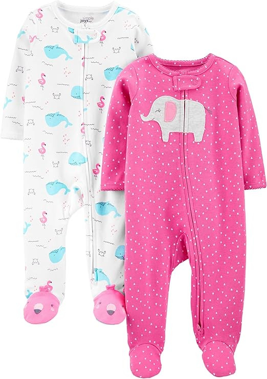 Simple Joys by Carter's Baby Girls' Cotton Footed Sleep and Play, Pack of 2 | Amazon (US)