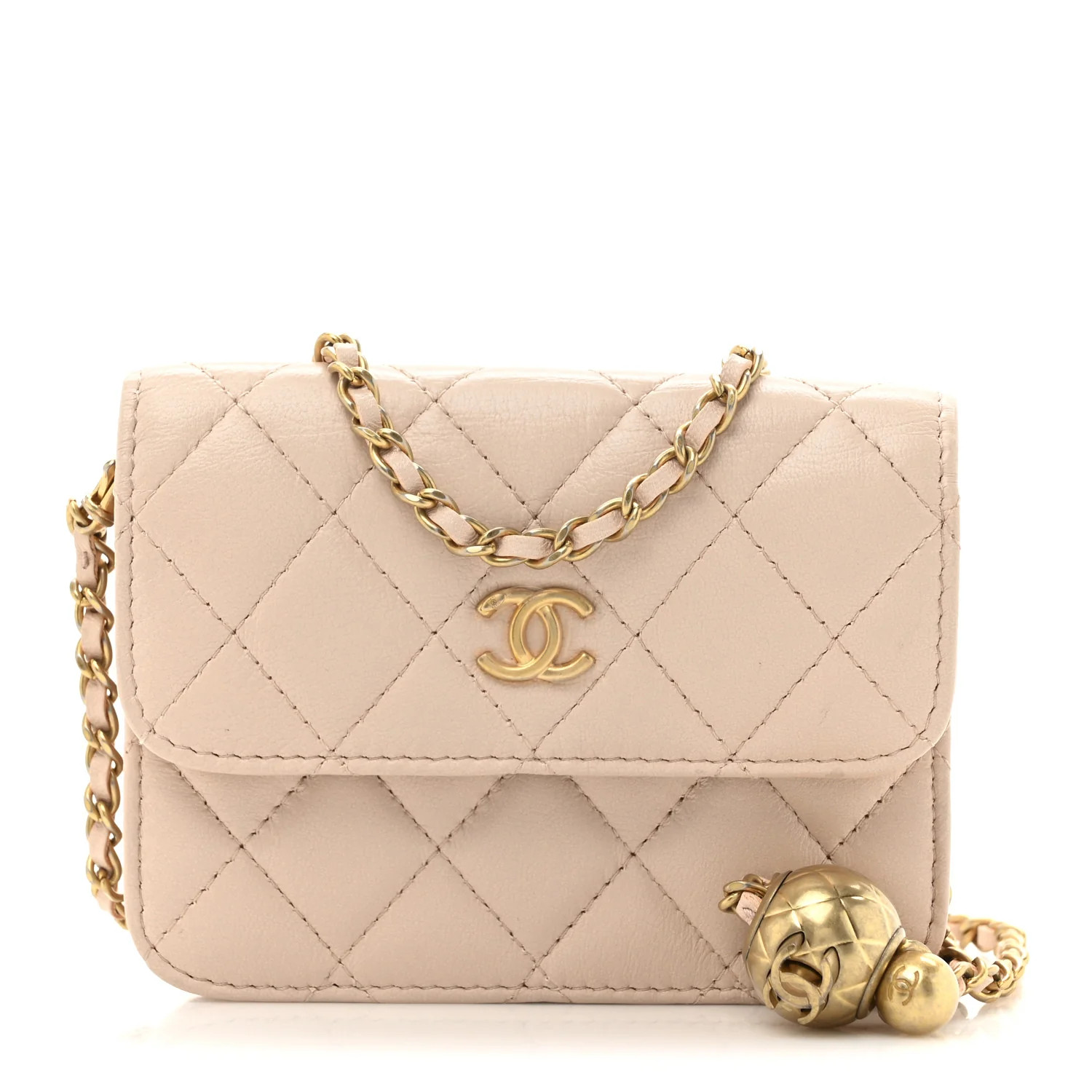 Lambskin Quilted Pearl Crush Clutch With Chain Light Pink | FASHIONPHILE (US)