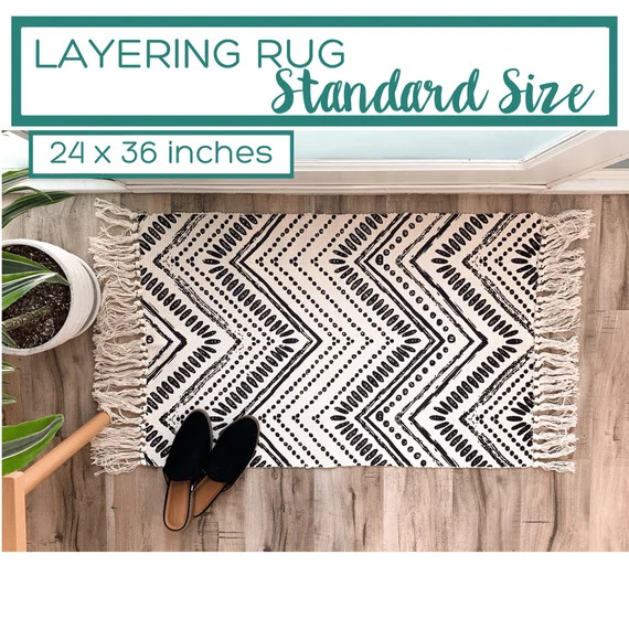Black and White Rug Boho Rug Runner Doormat Layering Rug | Etsy | Etsy (US)