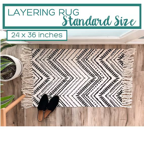 Black and White Entry Rug / Boho Area Rug / Doormat Layer Rug | Etsy | Etsy (US)