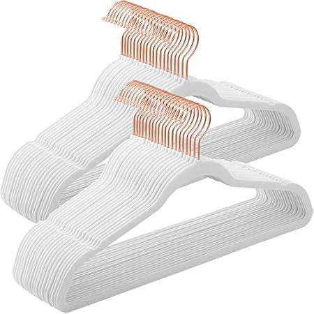 Premium Velvet Hangers (Pack of 50) Heavyduty - Non Slip - Velvet Suit Hangers White - Copper/Rose G | Amazon (US)