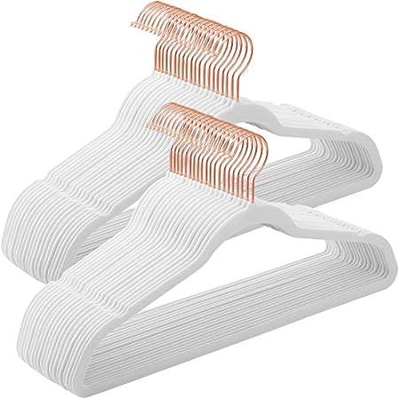 Premium Velvet Hangers (Pack of 50) Heavyduty - Non Slip - Velvet Suit Hangers White - Copper/Rose G | Amazon (US)