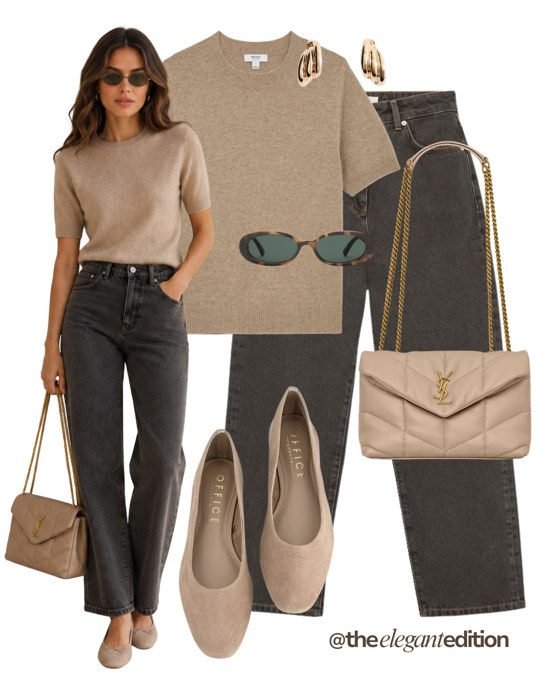 KNITTED TOP LOOK - Camel knit tee styled with grey wide-leg denim, an easy way to transition your summer wardrobe into pre-fall #knitwear #wideleg #balletflats #LTKautumn #LTKshoes #LTKstyletip 

 #LTKFashionMonth #LTKeurope #LTKautumn