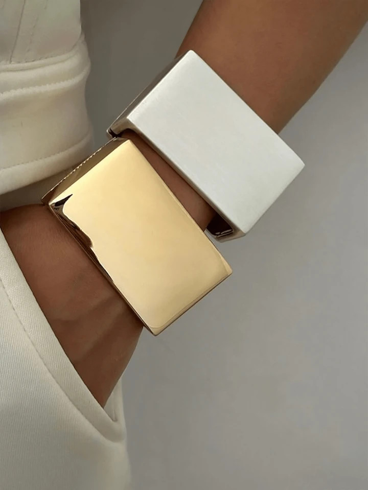 1pc Exaggerated Minimalist Geometric Circle & Square Alloy Cuff Bracelet, Vintage Spring-Loaded O... | SHEIN