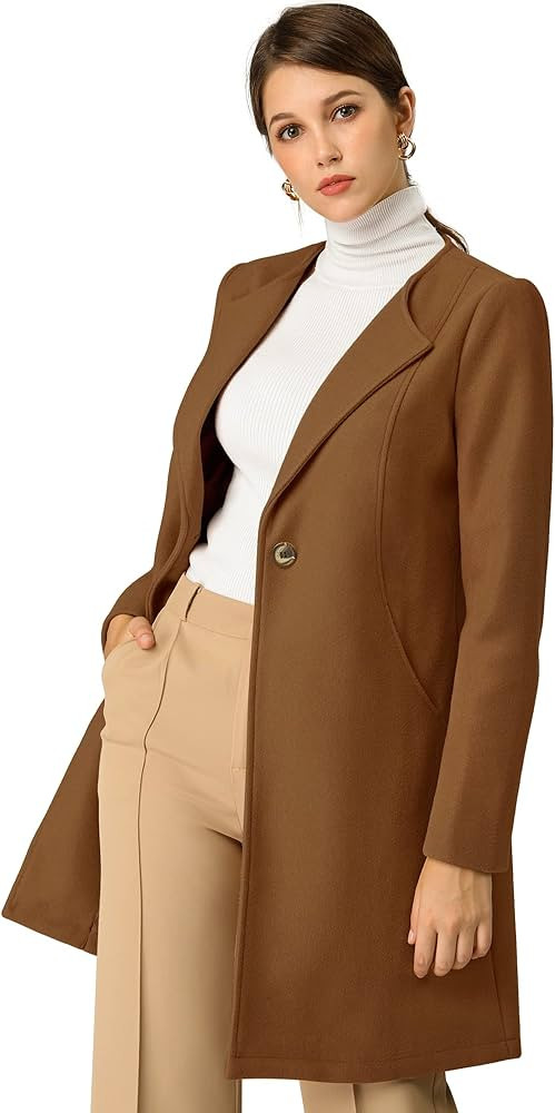Allegra K Women's Mid-length Overcoat Collarless Minimalist Work Winter Long Coat | Amazon (US)