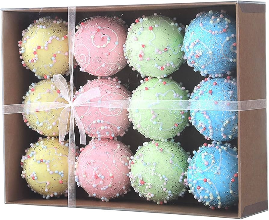 Pastel Christmas Tree Ornaments Decorations, 12 Pcs 3.1 Inch Macaron Shatterproof Foam Christmas ... | Amazon (US)