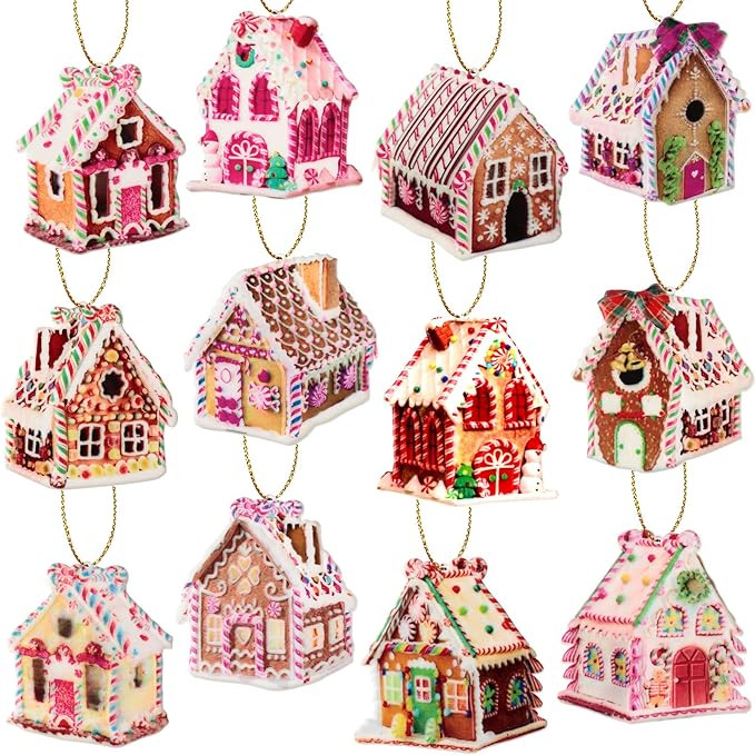 Christmas Tree Ornaments Set Resin Clay Peppermint Colorful Candy Round Lollipop Gingerbread Hous... | Amazon (US)