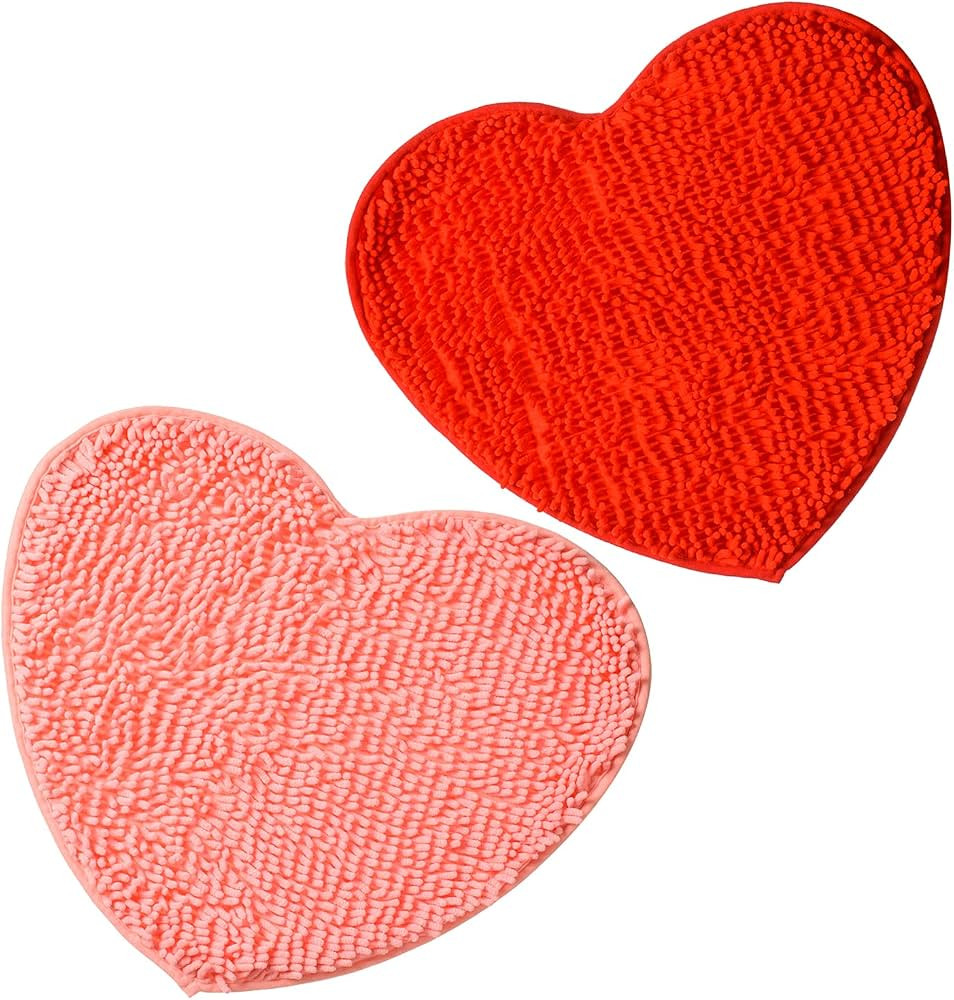 2 Pack Valentine's Day Heart Shaped Rug Love Decorative Floor Mat Heart Shag Shower Mat Non-Slip ... | Amazon (US)