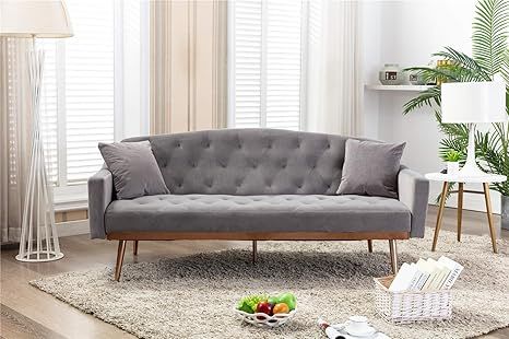70" mid-Century Modern Sofa Bed, Couch Bed for Living Room with Golden Metal Foot (Grey Velvet) | Amazon (US)