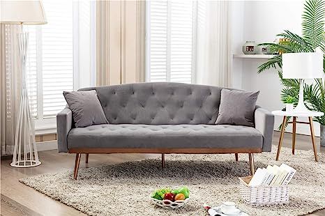 70" mid-Century Modern Sofa Bed, Couch Bed for Living Room with Golden Metal Foot (Grey Velvet) | Amazon (US)