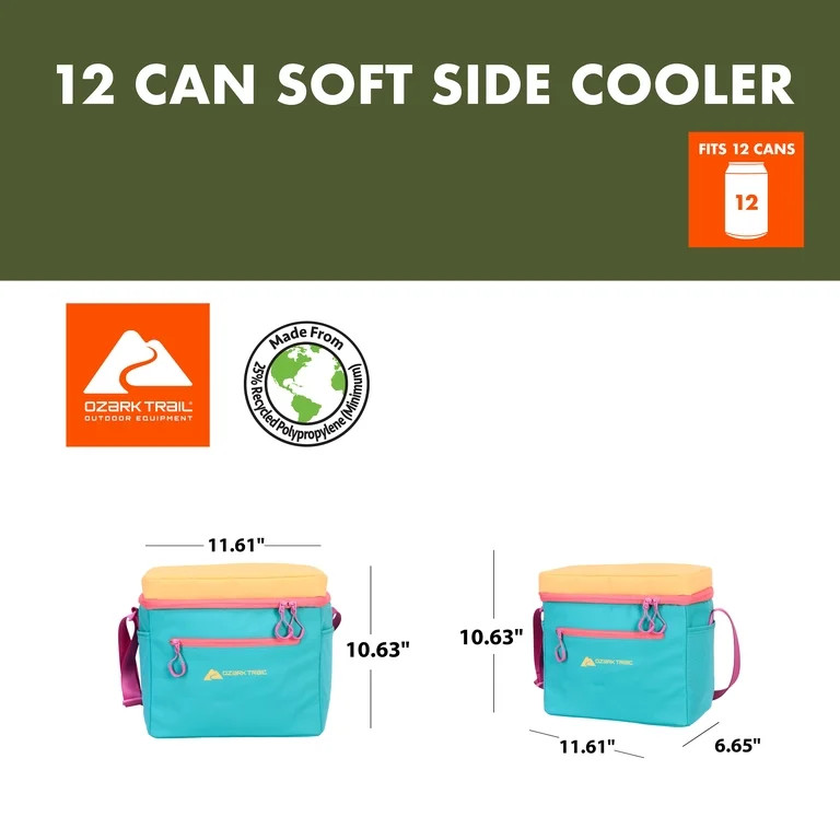 Ozark Trail Coated Soft Side Cooler with Removable Hardliner, 12 Can, 8 Quart Capacity, Summer Vi... | Walmart (US)