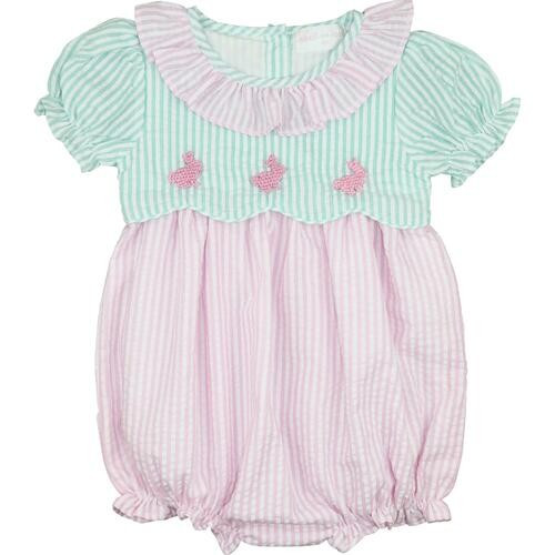 Mint And Pink Seersucker Bunny Bubble | Cecil and Lou