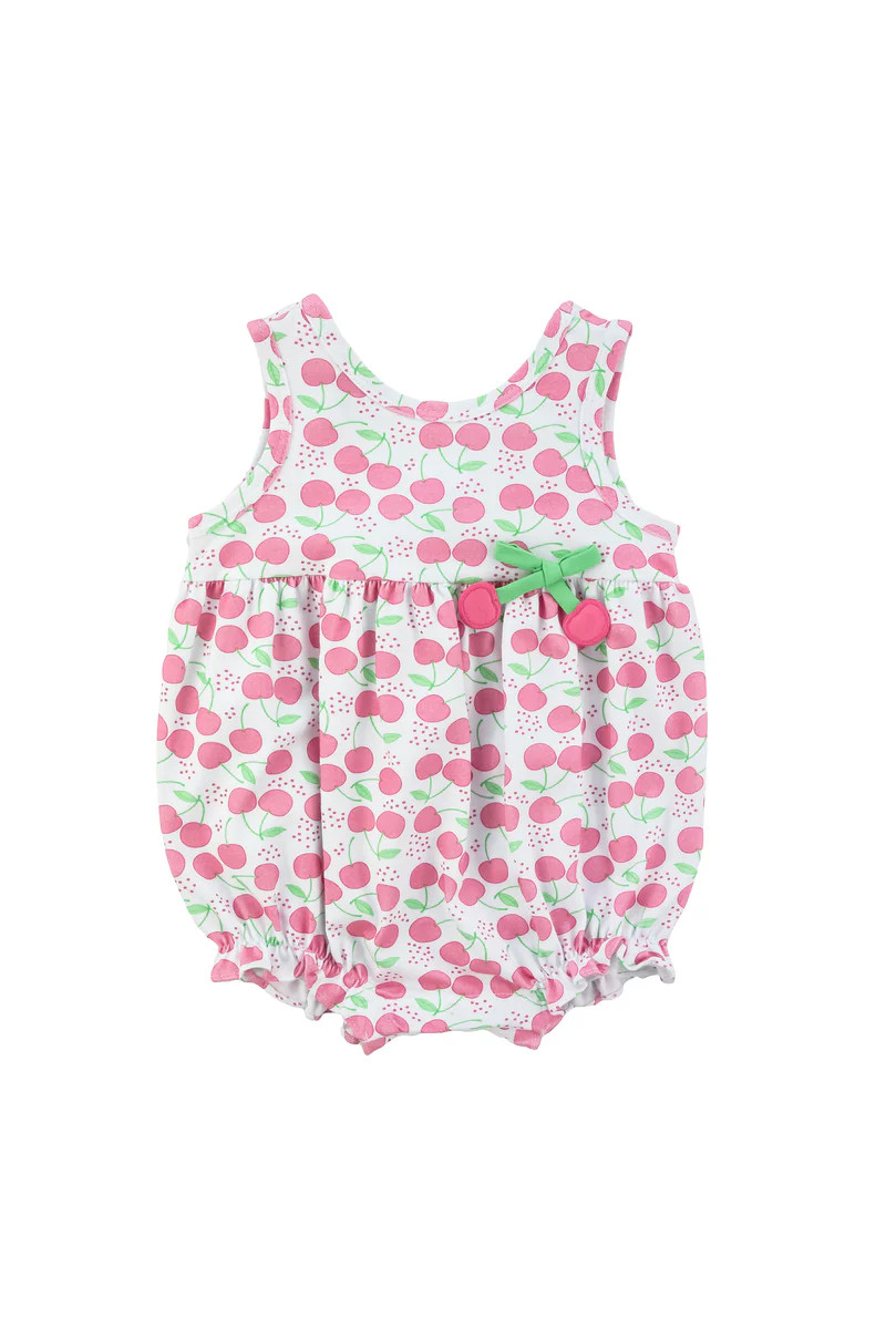Think Pink Cherry Print Knit Romper | Florence Eiseman