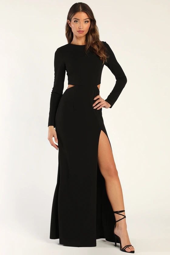 Going for the Wow Black Long Sleeve Cutout Maxi Dress | Lulus (US)