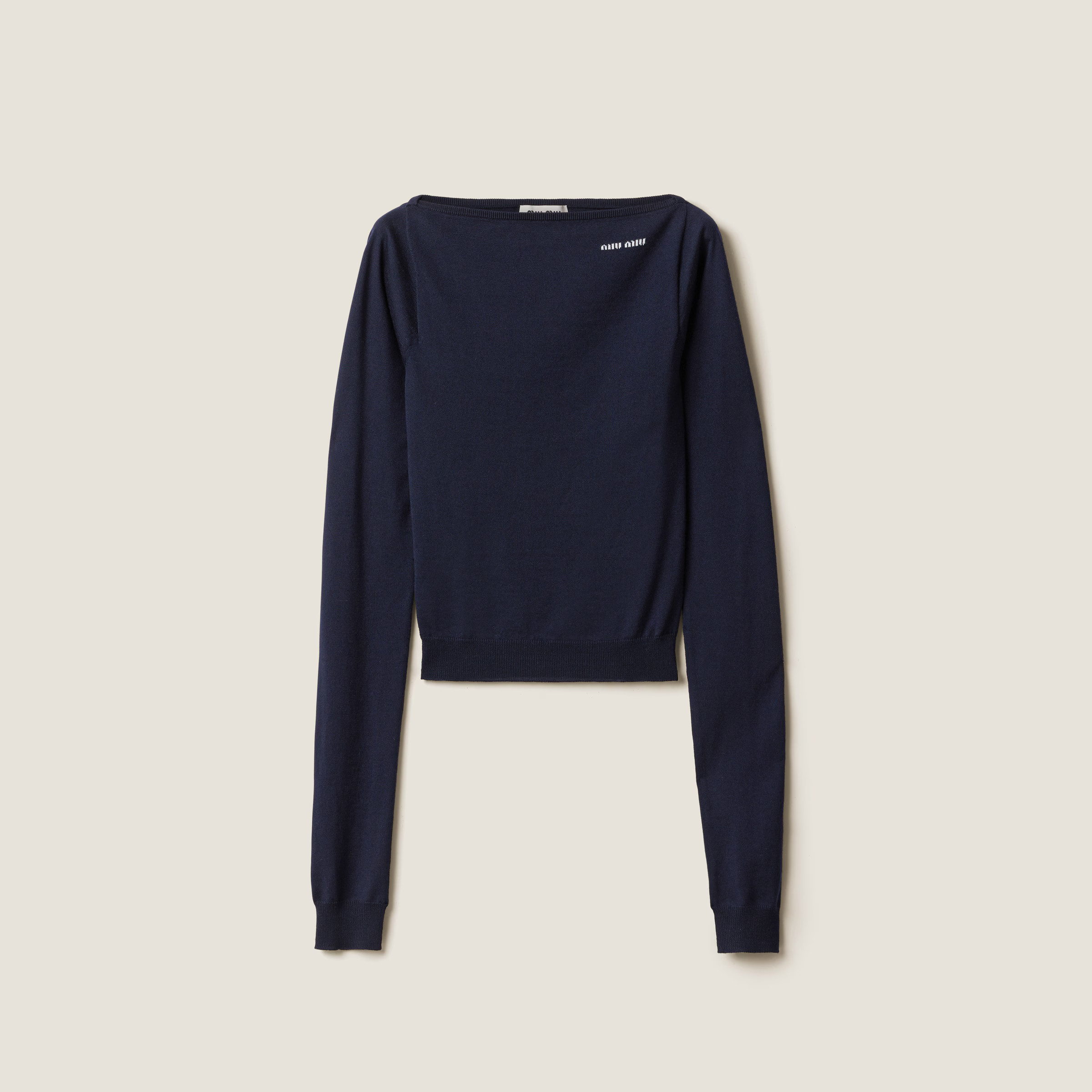Navy Wool Boat-neck Sweater | Miu Miu | Miu Miu INT