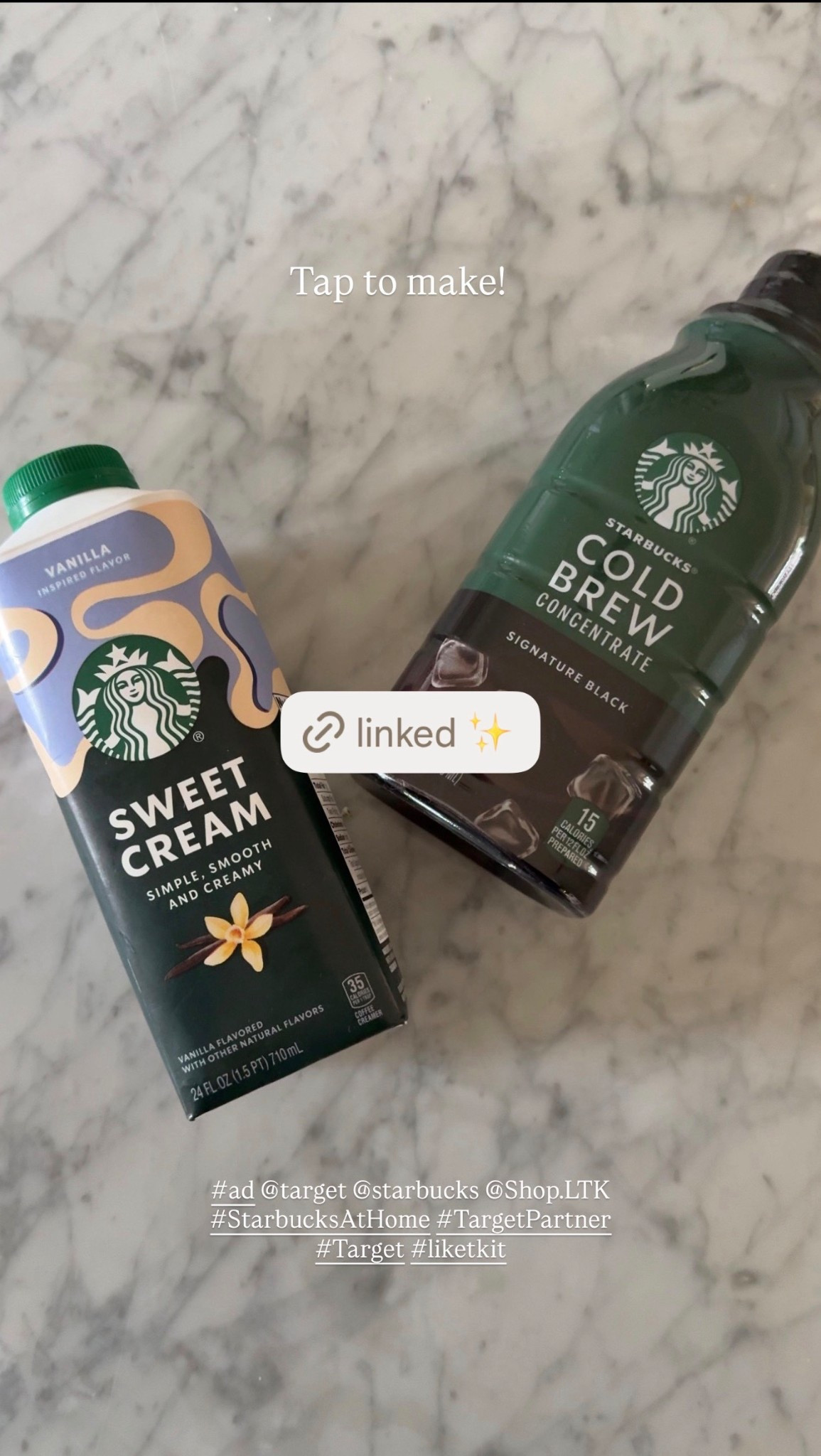 #ad @starbucks Sweet Cream Vanilla at home! Got everything I need from @target! 

Here is my Recipe: 

-big cup of ice

-equal parts cold brew concentrate and water 

-light splash of sweet cream creamer



Hope that helps! 



 @Shop.LTK

#StarbucksAtHome #TargetPartner #Target #liketkit