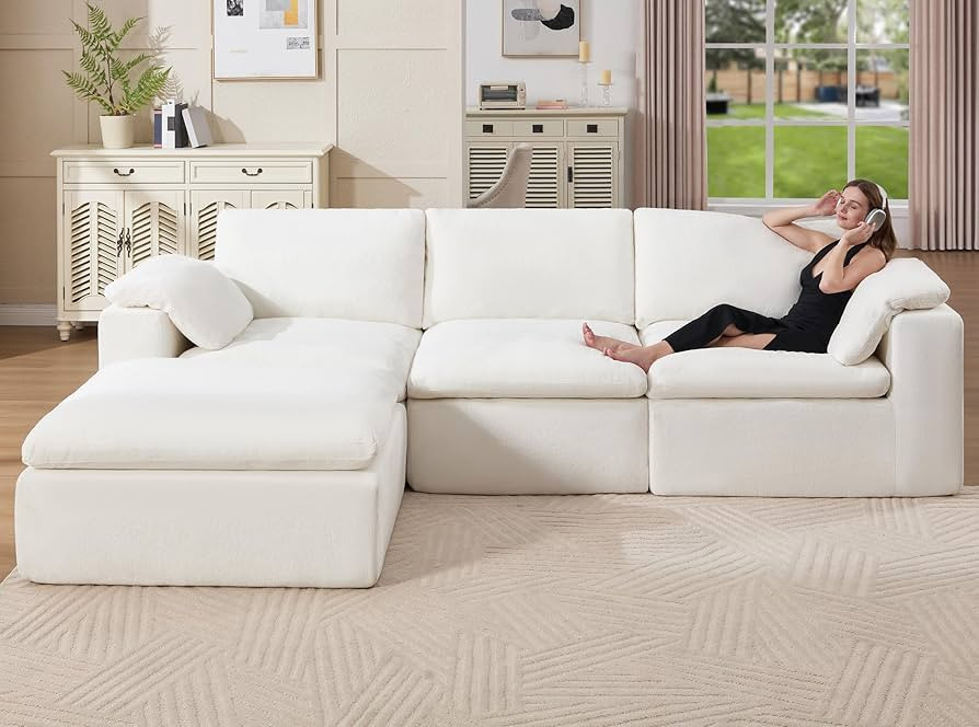 Jocisland 120" Cloud Modular Sectional Sofa, No-Assembly Oversized Chenille Couch with 76.4" Extr... | Amazon (US)