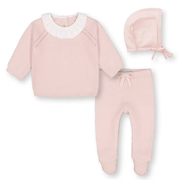 Hope & Henry Baby Sweater Ruffle Top, Footed Legging, and Bonnet Set | Target