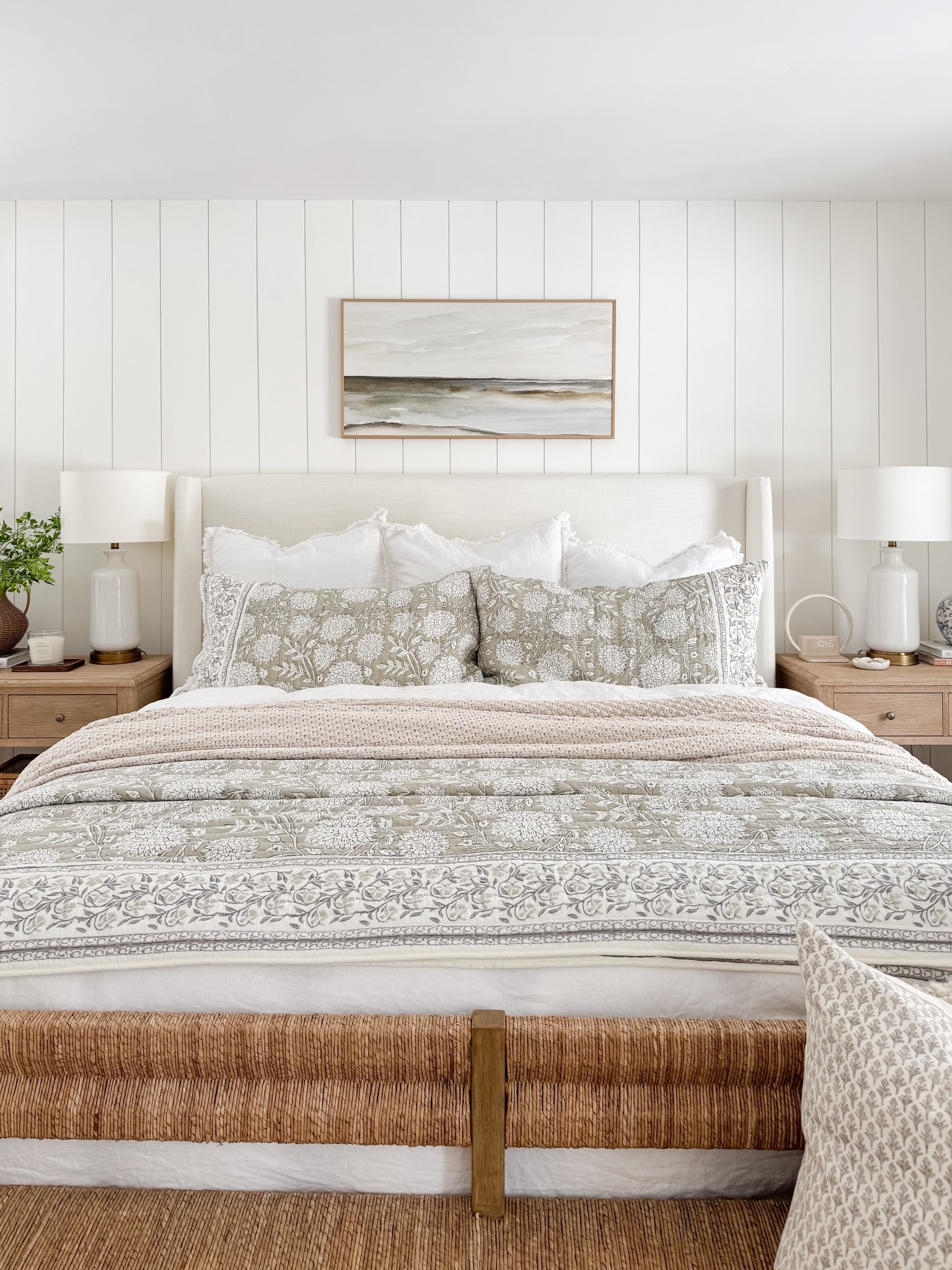 A cozy and welcoming coastal bedroom 🤍 This linen bedding has the prettiest floral pattern—and it’s such a great price point! It comes in several color options and washes well. Other highlights? Our table lamps and these spring throw pillows! 

#LTKHome