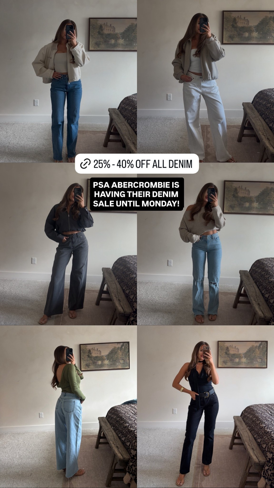 #abercrombiepartner My favorite jeans from the Abercrombie denim sale! I’m wearing my true size in all of them except I size down one in the low rise ultra baggy! Everything is 25% - 40% off until 2/2 at midnight! code DENIMAF for a stackable 15% off!

25-40% Off All Jeans* 1/29/2026 - 2/2/2026 Offer valid in stores and online 1/29/2026-2/2/2026 in US/CA. Excludes clearance. Online price reflects discount.

20% Off Almost Everything Else** 1/29/2026 - 2/2/2026 Offer valid in stores and online 1/29/2026-2/2/2026 in US/CA. Exclusions apply as indicated. Online price reflects discount.

Use code DENIMAF to get an additional 15% off almost everything in stores and online at checkout from 1/29/26-2/2/26 in US/CA. Exclusions apply. See details online 


#LTKootd #LTKSeasonal #LTKSaleAlert
