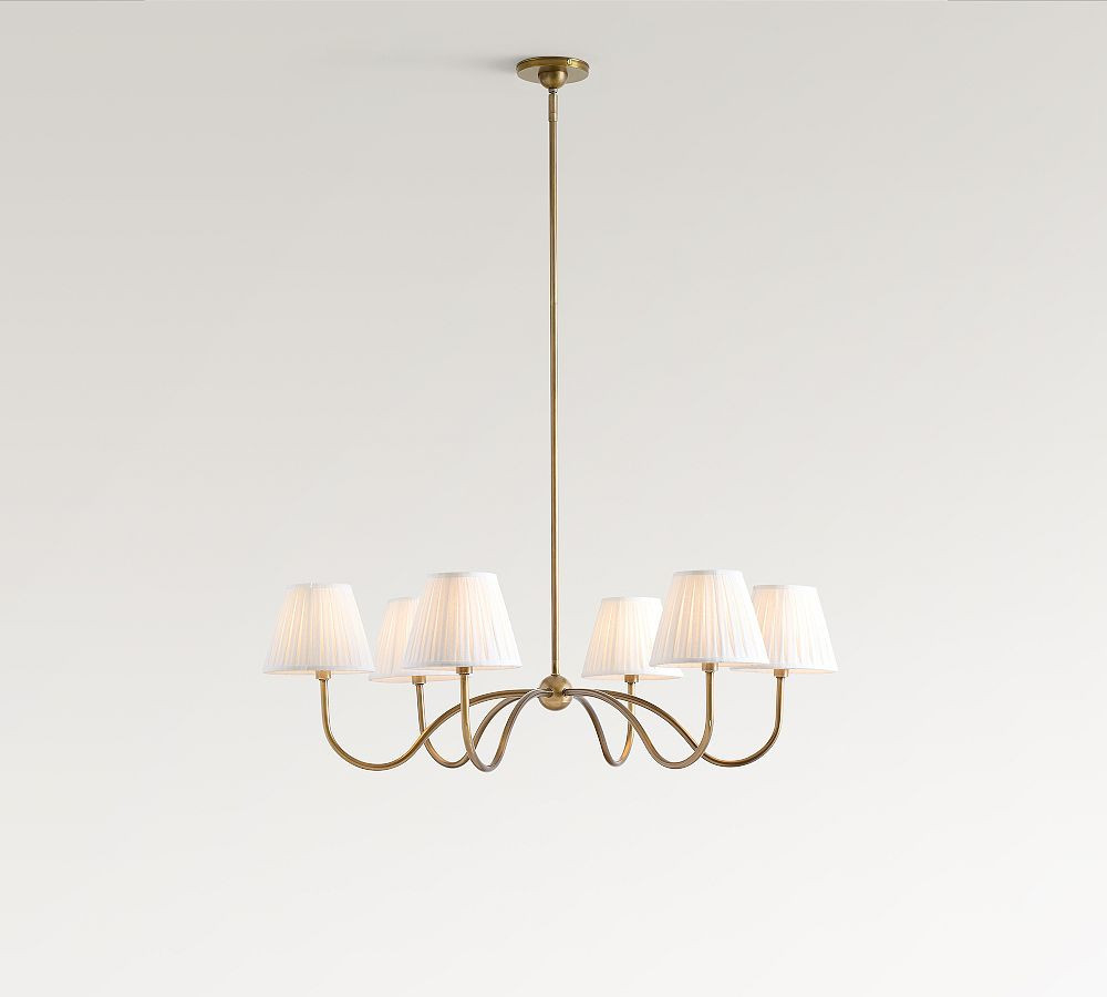 Baylor Round Pleated Shade 38"" Chandelier, Tumbled Brass | Pottery Barn (US)