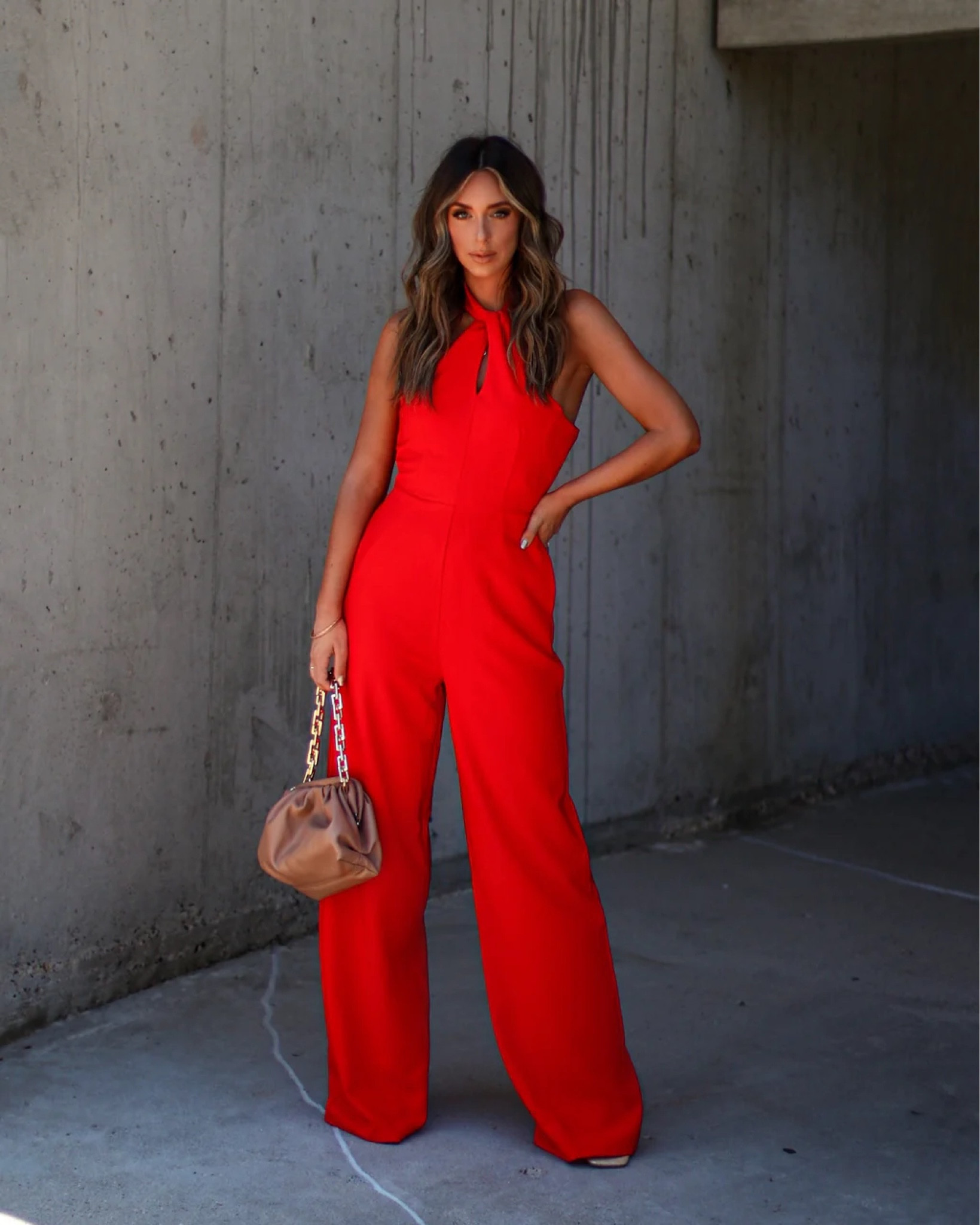 VICI GOSSELIN HALTER NECK JUMPSUIT
This eye catching red jumpsuit is so classy! Knotted halter neckline, pockets at the side, back zip closure and wide leg fit.

#LTKFind #LTKunder100 #LTKU
