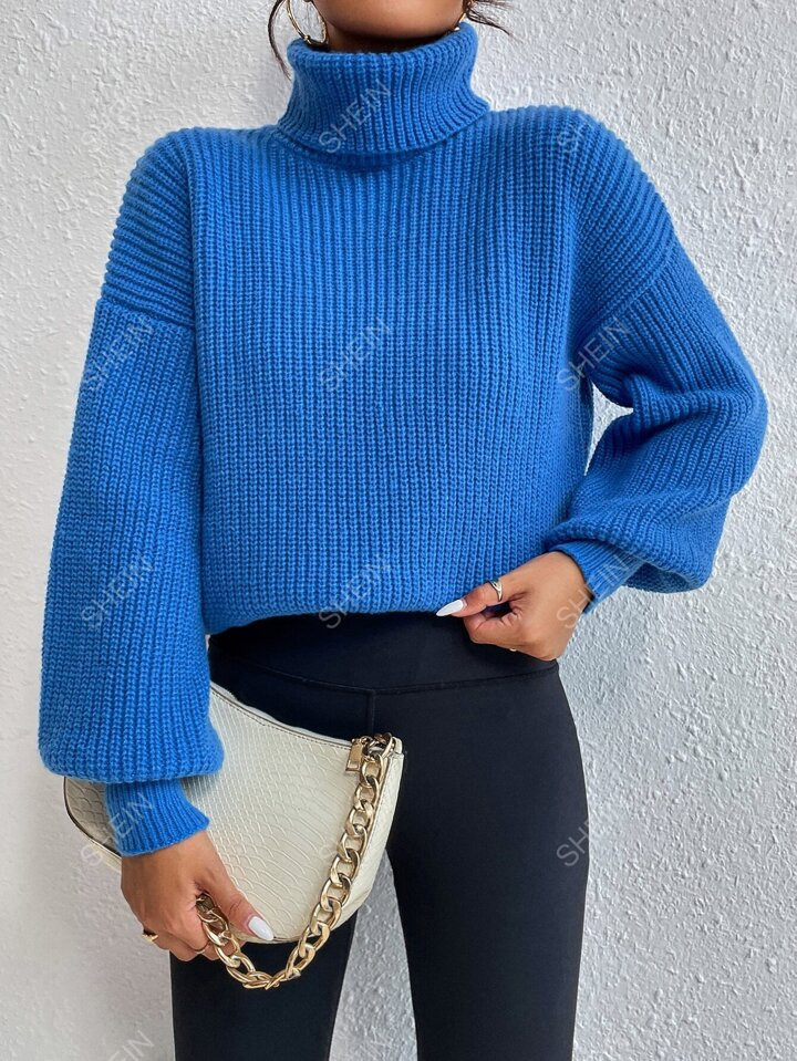 SHEIN Frenchy Rib-knit Turtleneck Drop Shoulder Sweater | SHEIN USA | SHEIN
