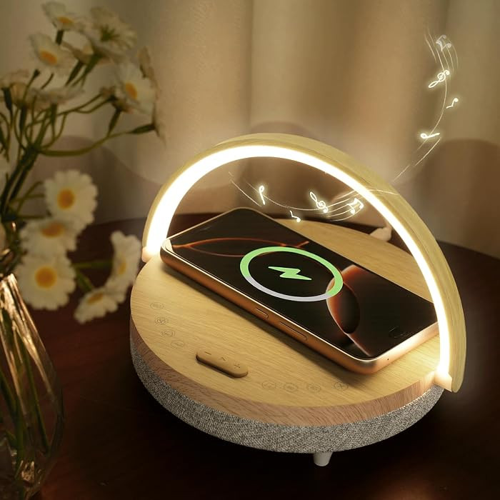 Bedside Table LED Night Light with Wireless Charger and Bluetooth Speaker, Desk Lamp As Sleep Aid... | Amazon (US)
