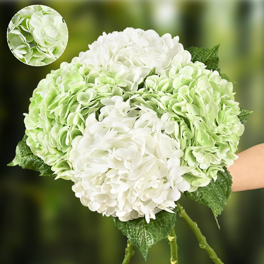 Waipfaru 4Pcs Real Touch Hydrangea Artificial Flowers, Green & White Fake Hydrangea Flowers, 21" ... | Amazon (US)