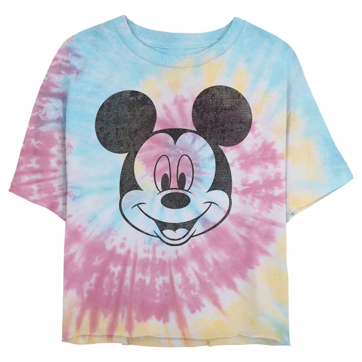 Juniors Womens Mickey & Friends Smiling Mickey Mouse Distressed T-Shirt | Target