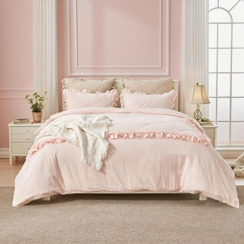 Simple&Opulence 100% Cotton Quilted Duvet Cover Set with Ruffle, 3 Pcs Muslin Gauze Comforter wit... | Amazon (US)